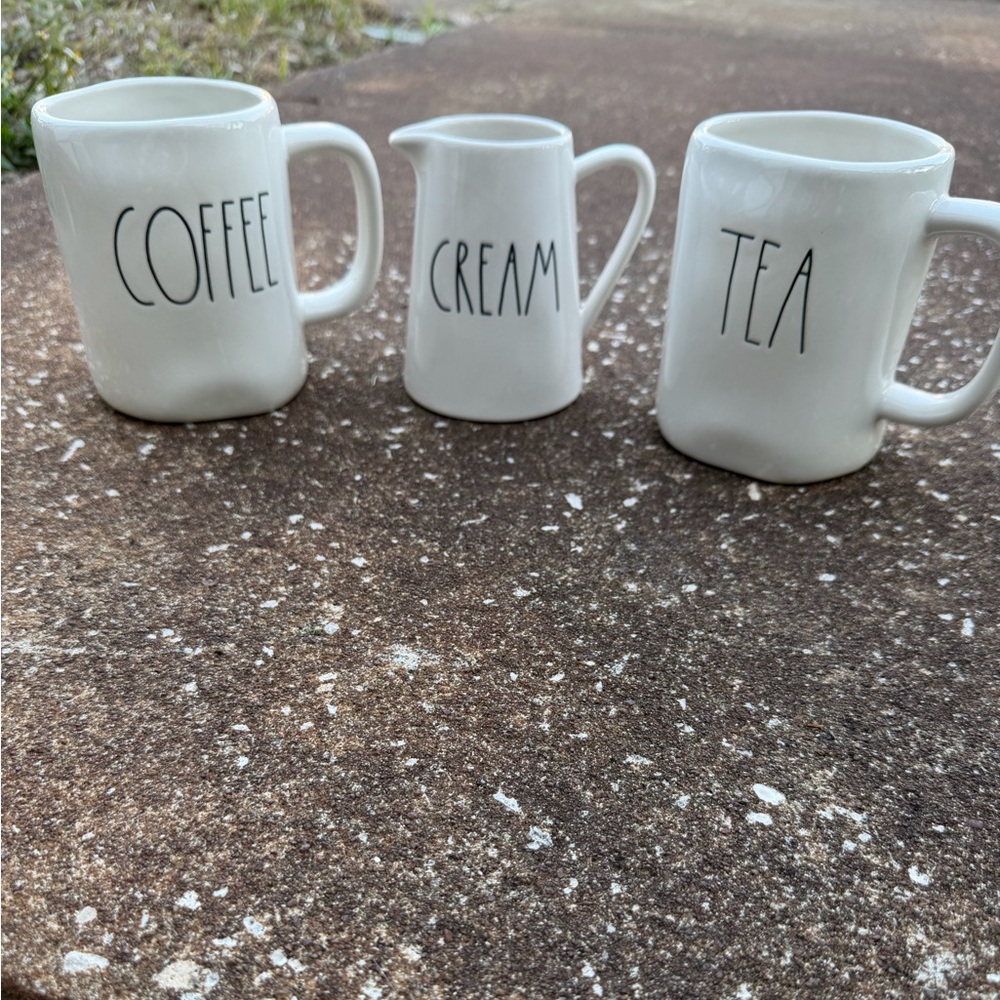 Rae Dunn White Coffee, Cream, and Tea Mug Trio